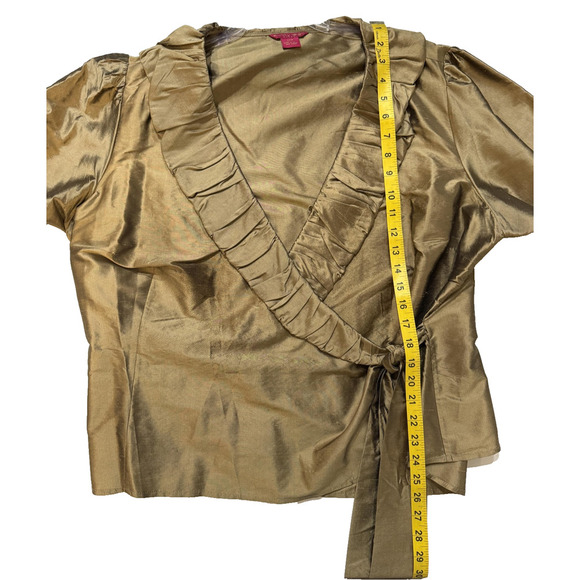 Sunny Leigh Blouse Womens 20W Gold Silk Wrap Ruffle Tie Front Dressy Top - Picture 6 of 6